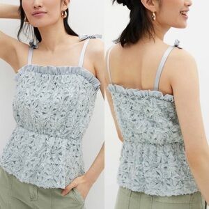 NWT Anthropologie Maeve Textured Peplum Tie Sleeve Tank Top in Blue